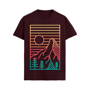 Neon Peaks – Minimal Mountain Line Art T-Shirt