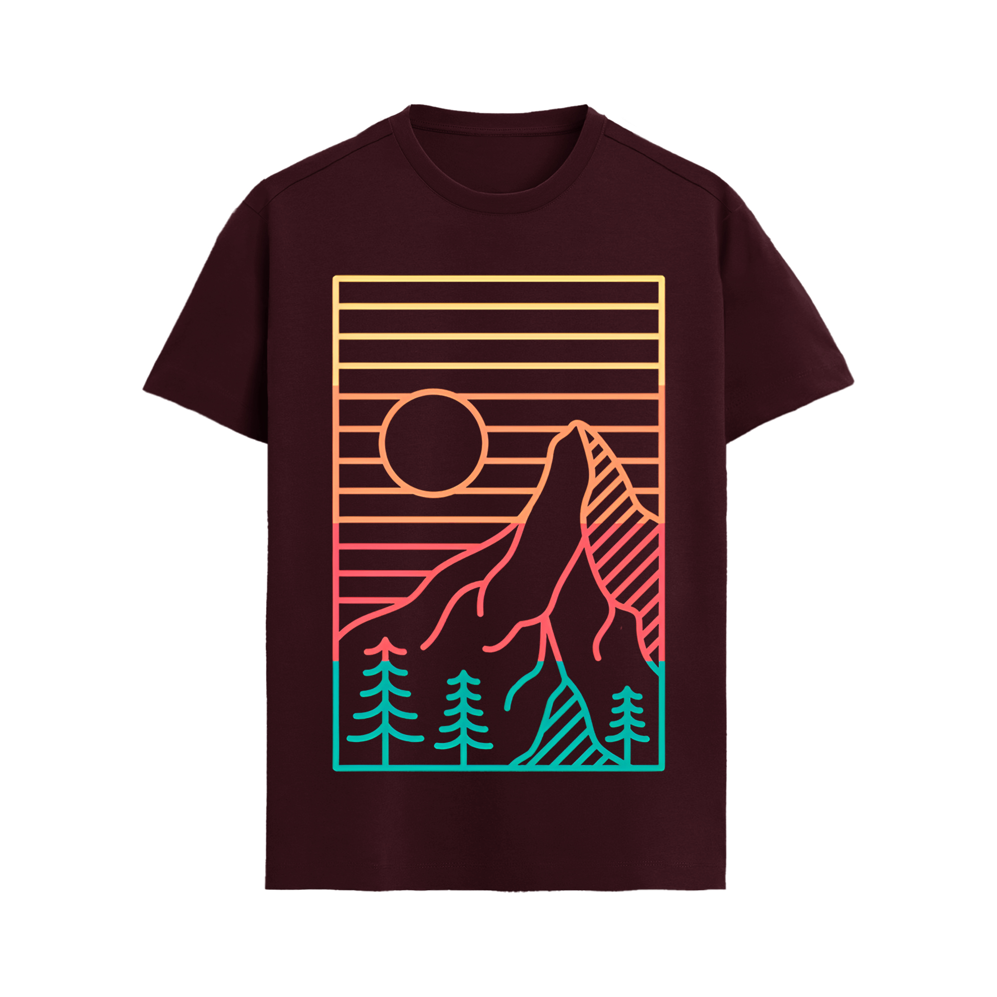 Neon Peaks – Minimal Mountain Line Art T-Shirt