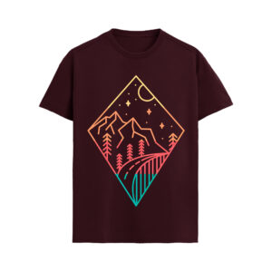 Midnight Trail – Geometric Mountain Line Art T-Shirt
