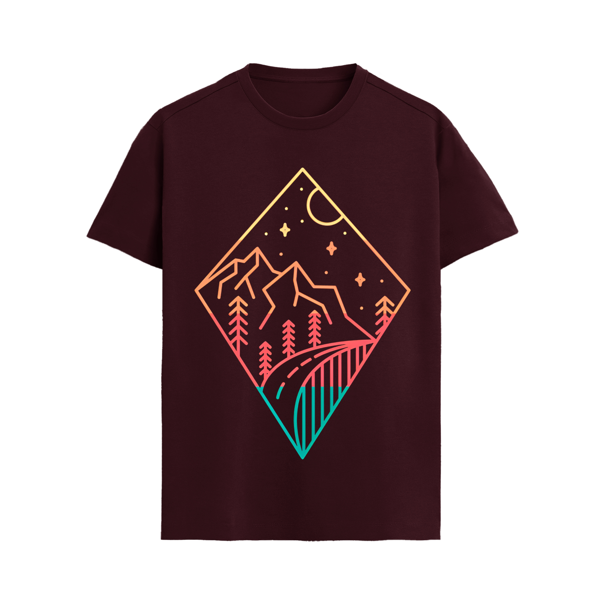 Midnight Trail – Geometric Mountain Line Art T-Shirt